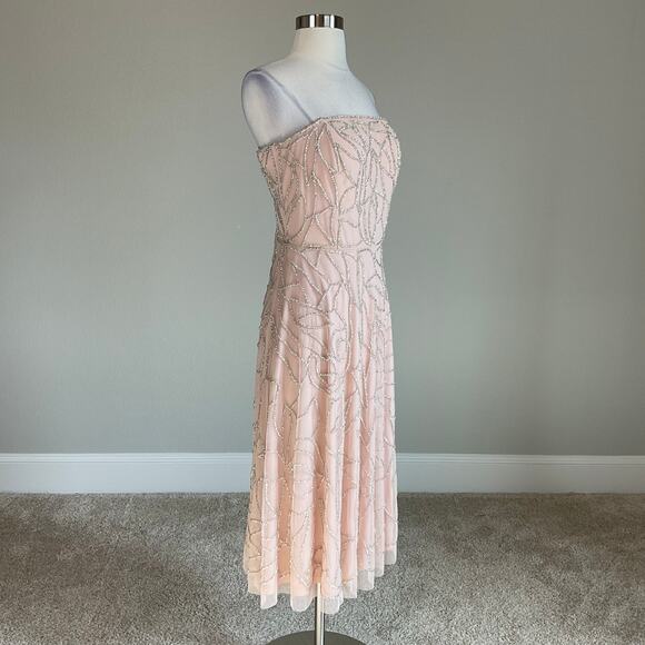 Aidan Mattox Beaded Strapless Fit and Flare Cocktail Party Dress Pink Size 12 - Picture 3 of 11